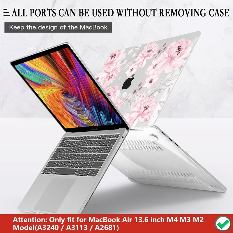 CISSOOK Compatible with MacBook Air 13.6 inch Case M4 M3 M2 Chip 2025 2024 2023 2022 Release, Plastic Hard Shell Case Keyboard Cover Screen Protector for Mac Air 13 A3240 A3113 A2681, Cute Pink Flower - Image 5